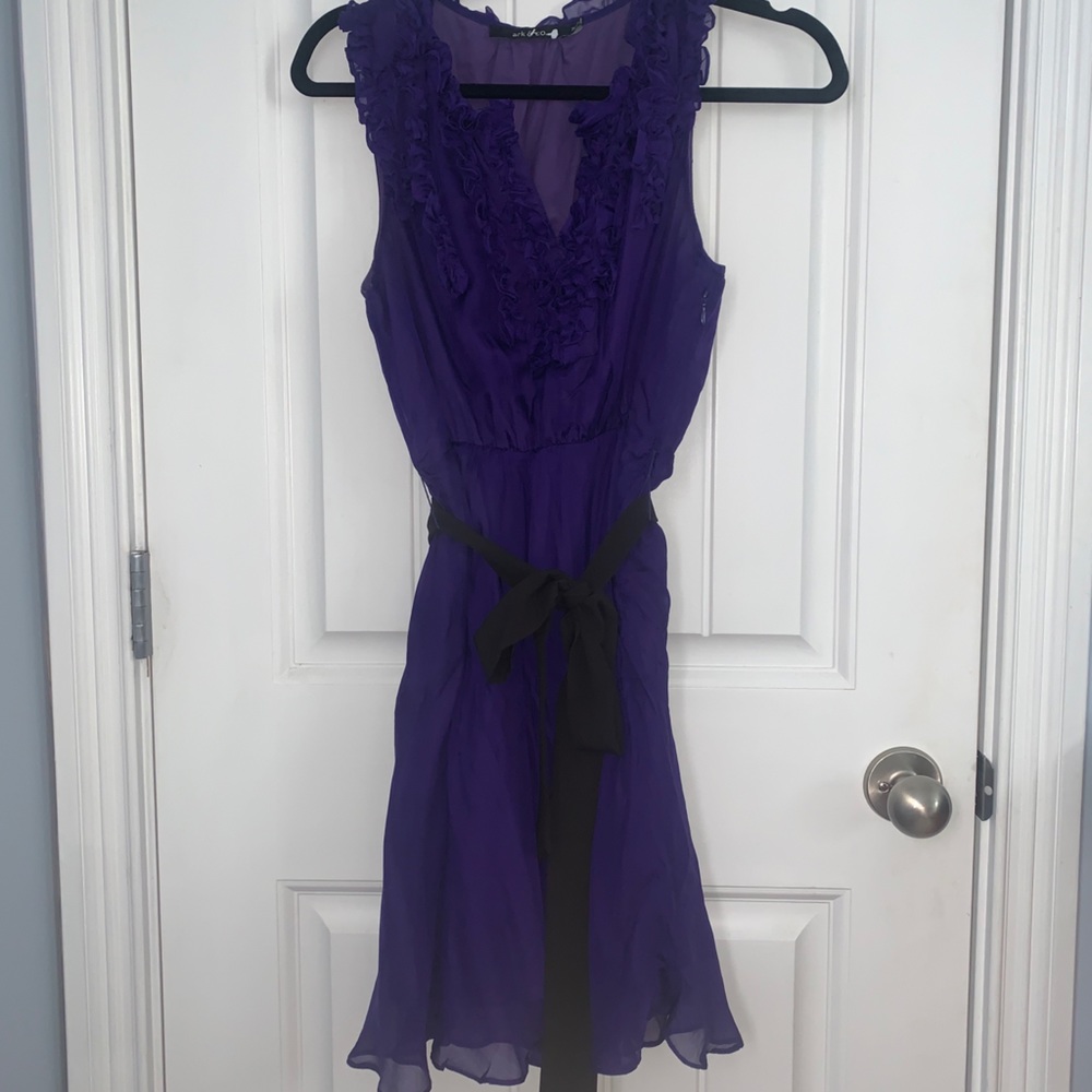 Arc and Co purple silk dress with black sash